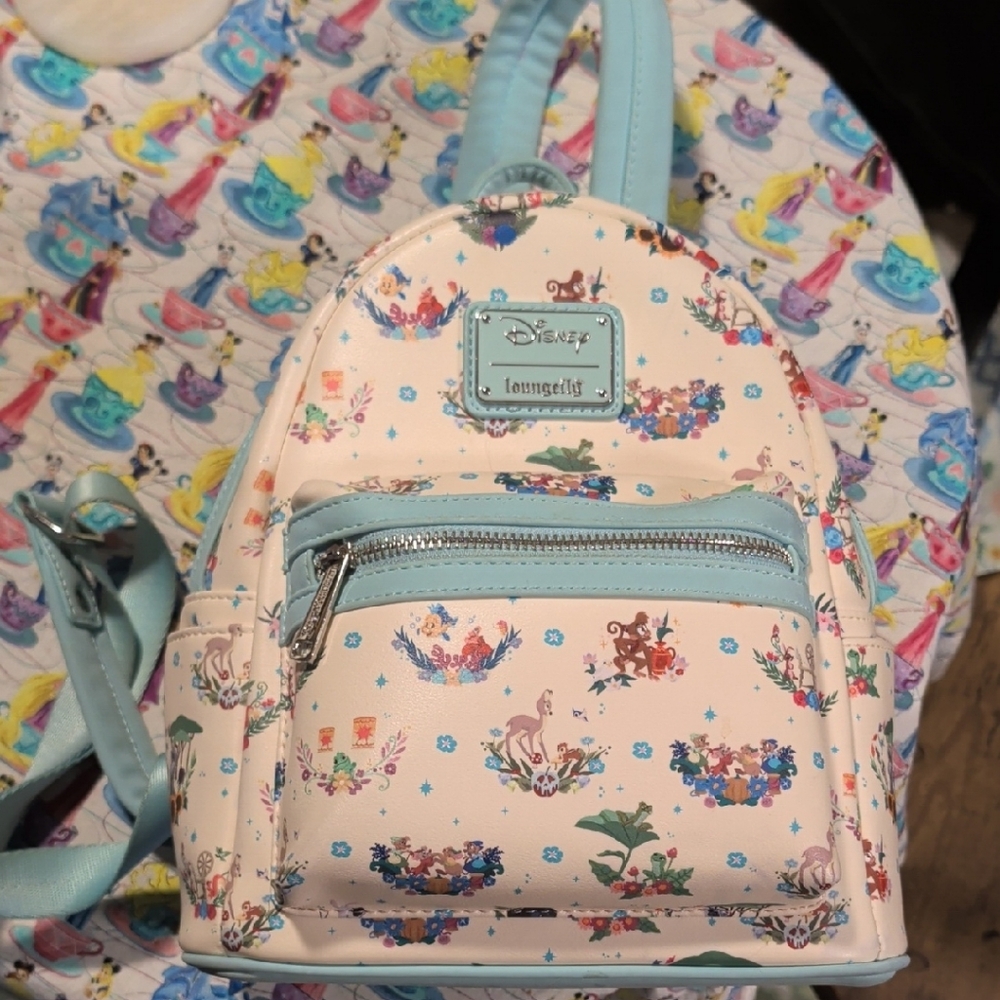 Loungefly Light Pink & Light Blue Disney Floral Mini Backpack